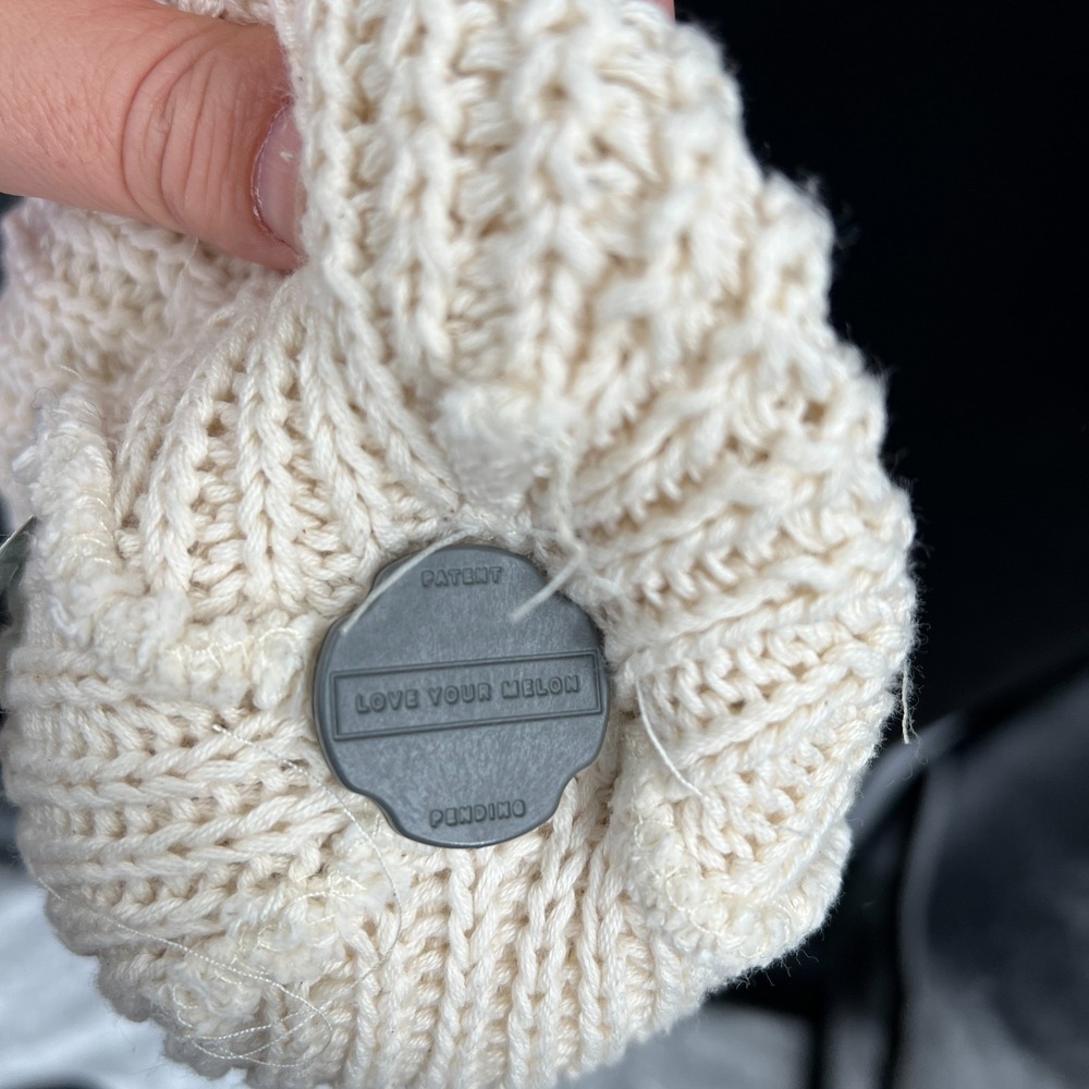 Love your melon white pom pom hat 100% cotton cozy hat - Picture 6 of 7